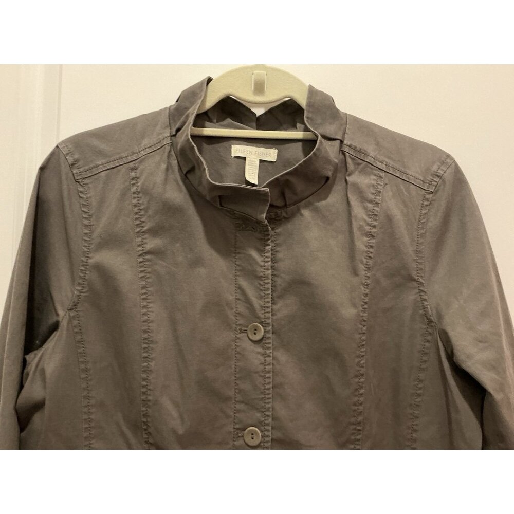 Eileen Fisher Jacket Medium Utility Ruffle Collar Button Up Cinch Waist - Picture 2 of 8